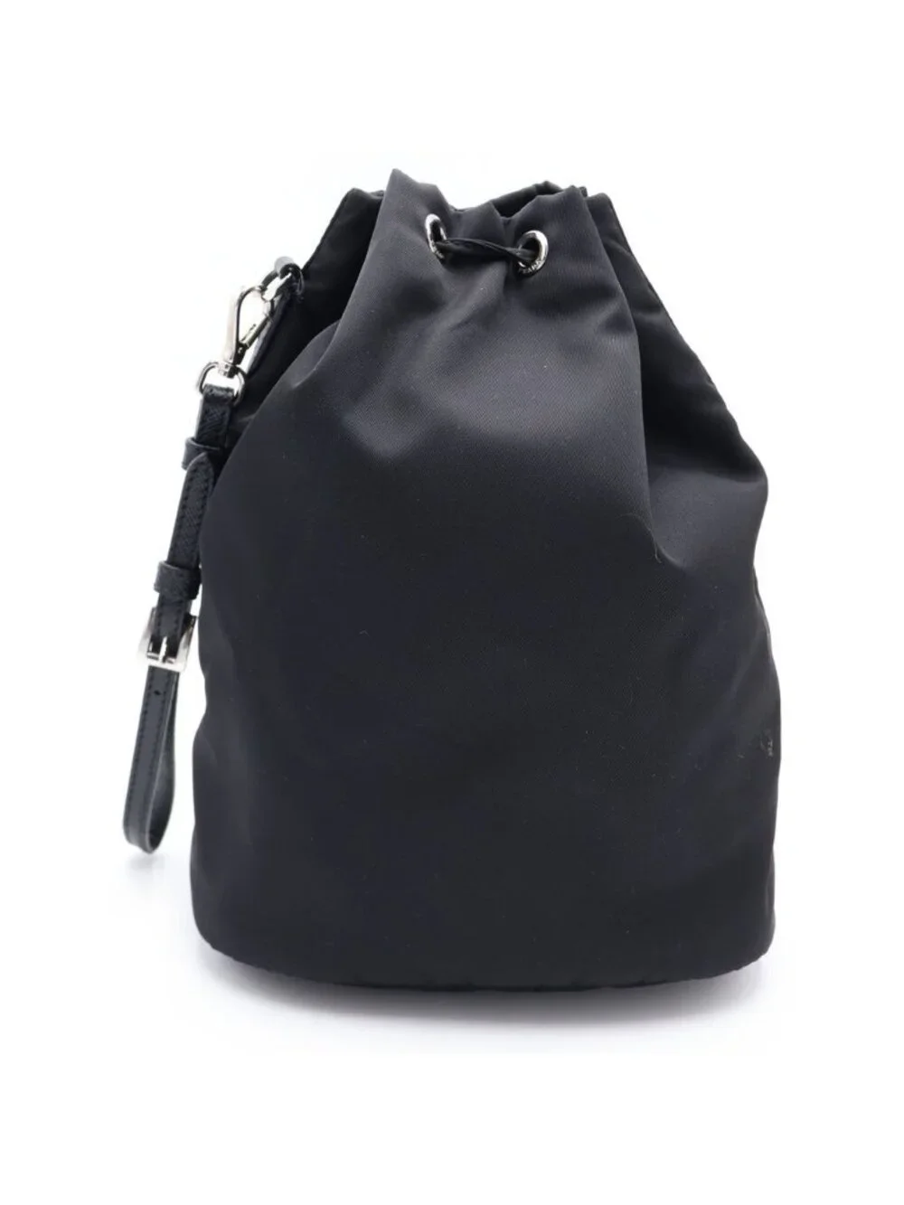 Prada Drawstring Pouch Triangle Logo Ri Nylon Tessuto Black